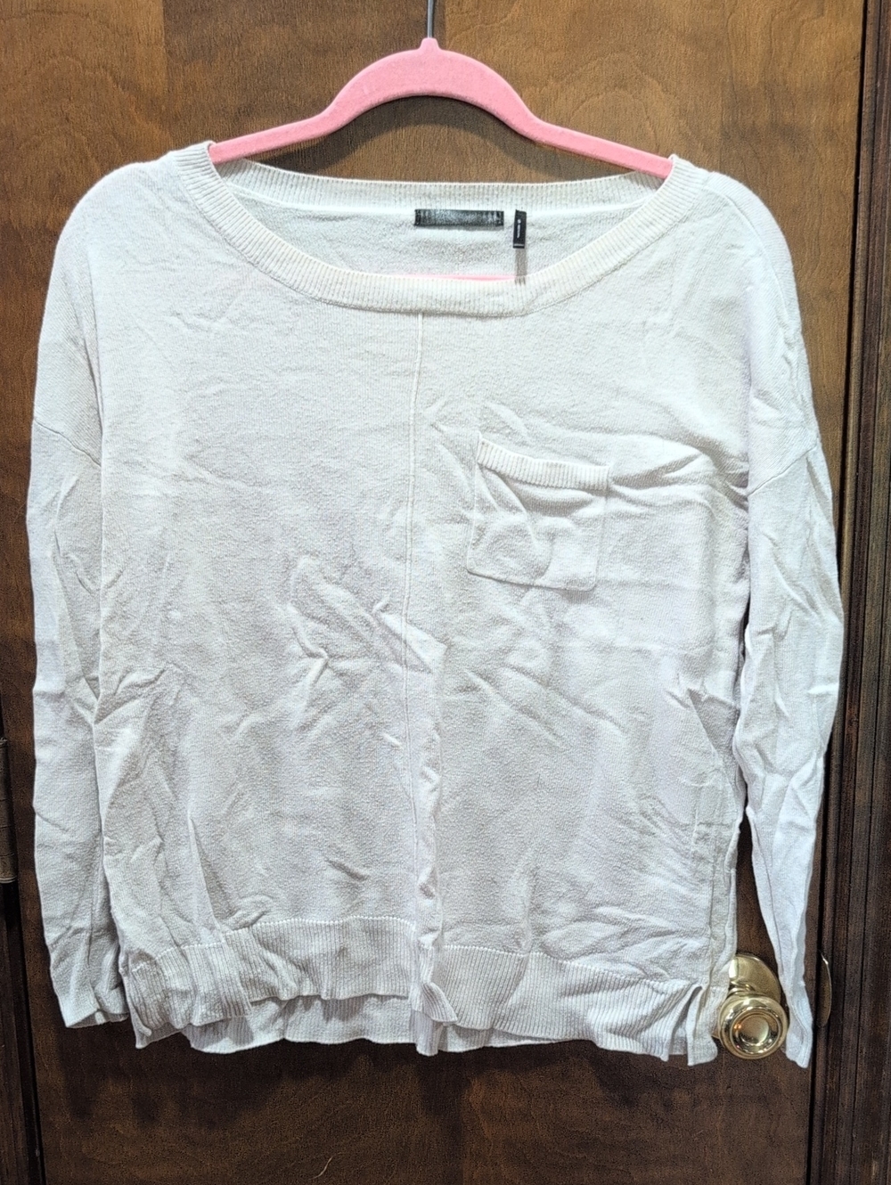 White Long Sleeve Pocket Knit Thin Sweater